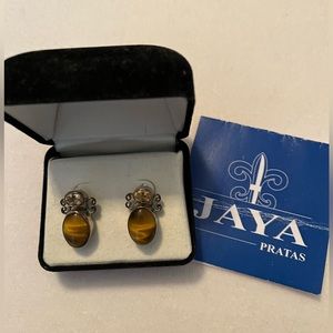 NEW Gorgeous tiger eye, citrine mount in pure silvers earrings